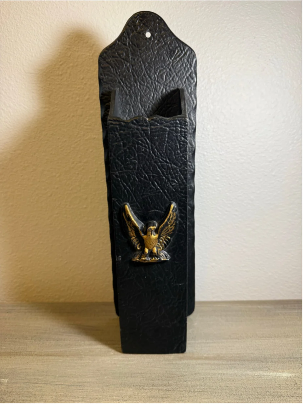 Mid Century Cast Iron Wall Pocket Long Match Safe Patriotic Americana Decor 12